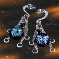 Image 1 of Geometric Glass and Chain Ear Weights - Rōnin Glassworks - Stretched Ears - Stainless Steel