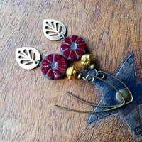 Image 8 of Contemporary Boho Golden Leaf Earrings in Oxblood Red, Gold & Bronze