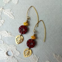 Image 4 of Contemporary Boho Golden Leaf Earrings in Oxblood Red, Gold & Bronze