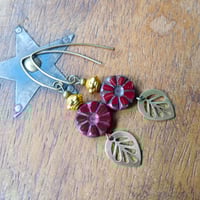 Image 6 of Contemporary Boho Golden Leaf Earrings in Oxblood Red, Gold & Bronze