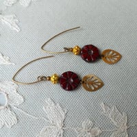 Image 7 of Contemporary Boho Golden Leaf Earrings in Oxblood Red, Gold & Bronze
