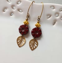 Image 1 of Contemporary Boho Golden Leaf Earrings in Oxblood Red, Gold & Bronze