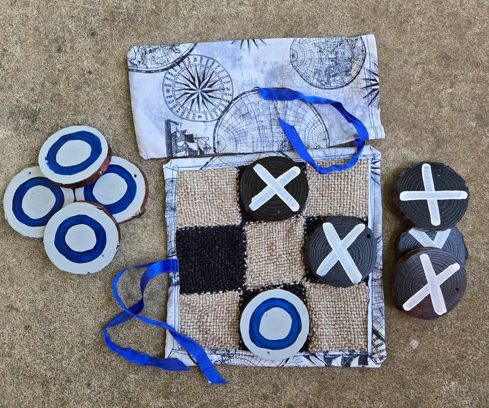 Image of  Travel Tic Tac Toe Set,Black & Wheat, Handmade