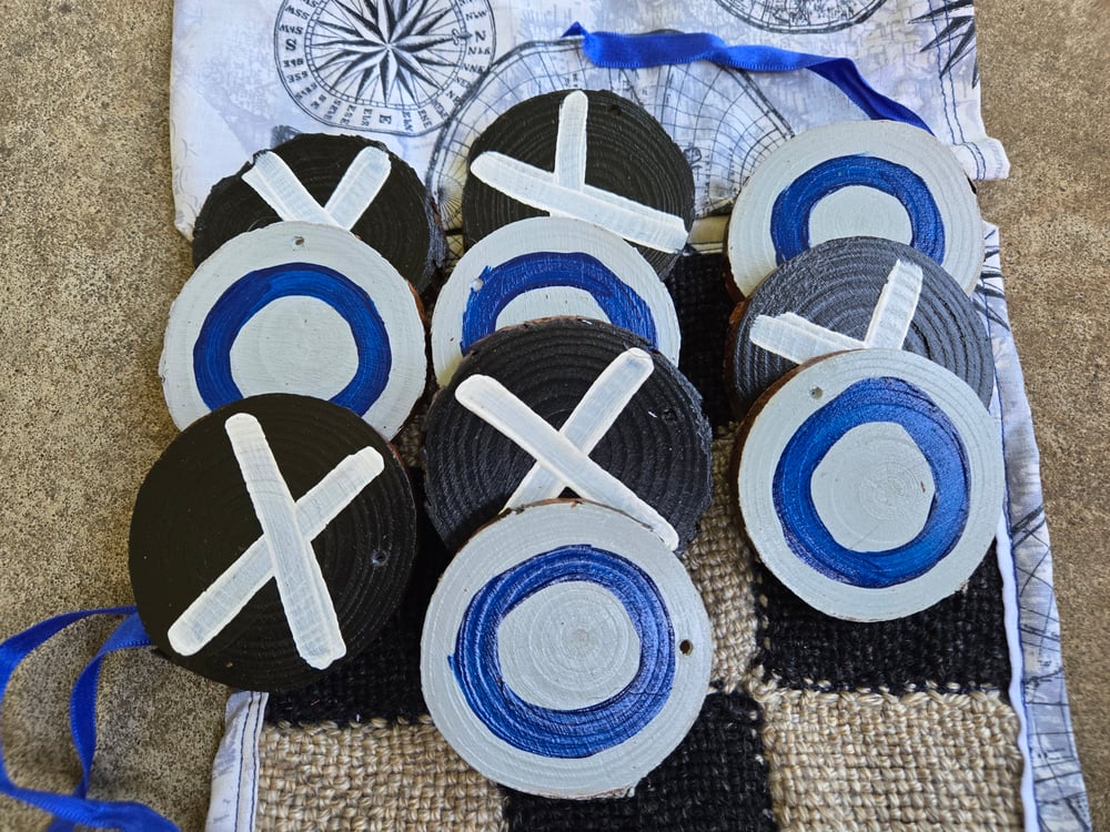 Image of  Travel Tic Tac Toe Set,Black & Wheat, Handmade