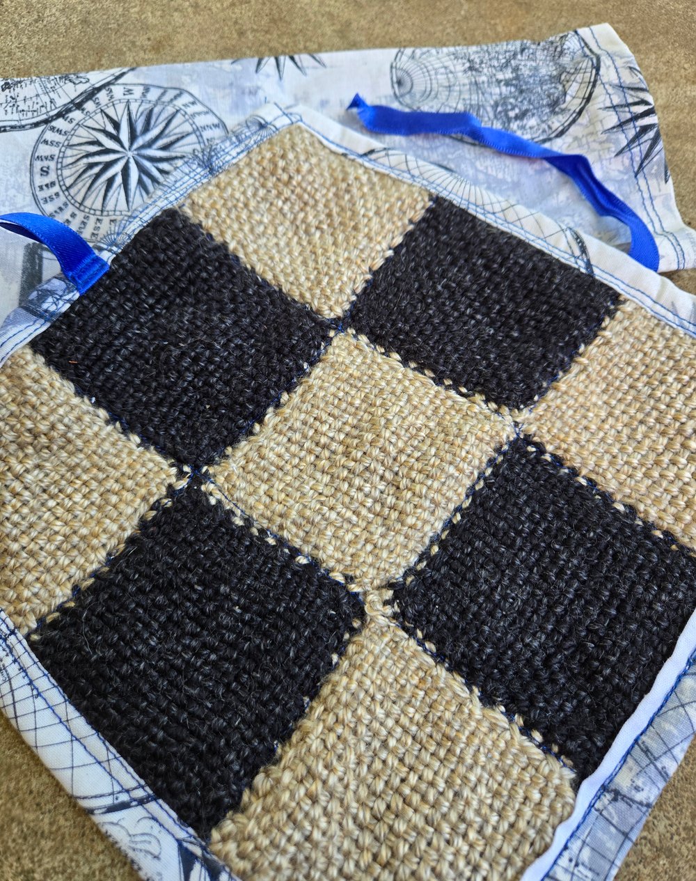 Image of  Travel Tic Tac Toe Set,Black & Wheat, Handmade