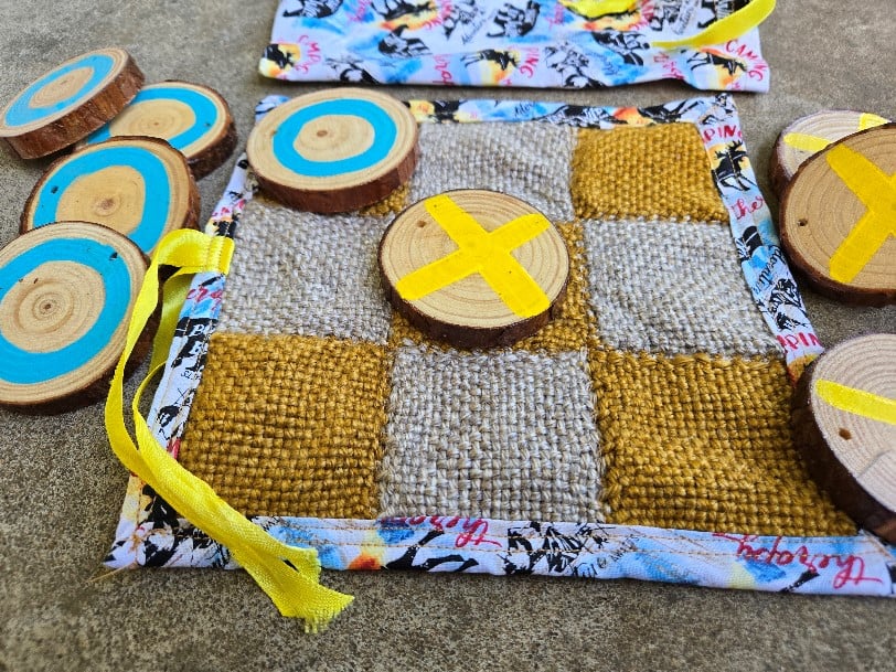 Image of  Travel Tic Tac Toe Set,Wheat & Gold, Handmade