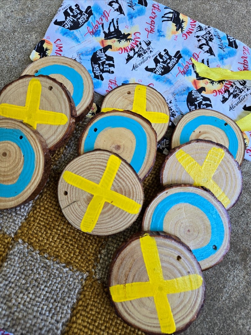 Image of  Travel Tic Tac Toe Set,Wheat & Gold, Handmade