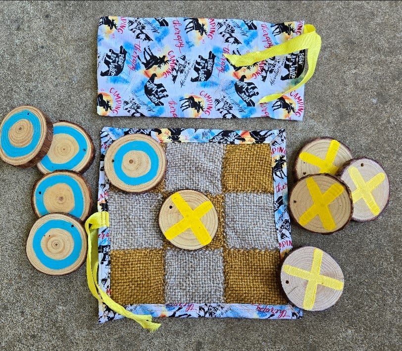 Image of  Travel Tic Tac Toe Set,Wheat & Gold, Handmade