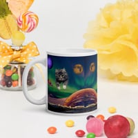Image 3 of Cat Flying Through Space - 11 oz White Glossy Mug