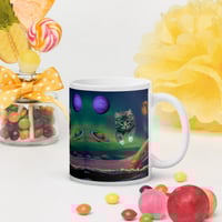 Image 2 of Cat Flying Through Space - 11 oz White Glossy Mug
