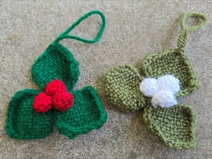 Image of Holly & Mistletoe, Handmade Ornaments, Set of 2
