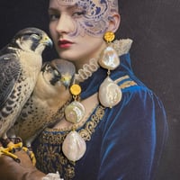 Image 1 of Large Keshi pearl double drop stud earrings