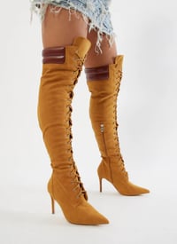 Image 2 of Pointed thigh high lace up boots