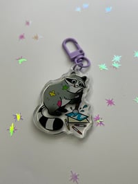 Image 2 of Raccoon Artist Painter Keychain 