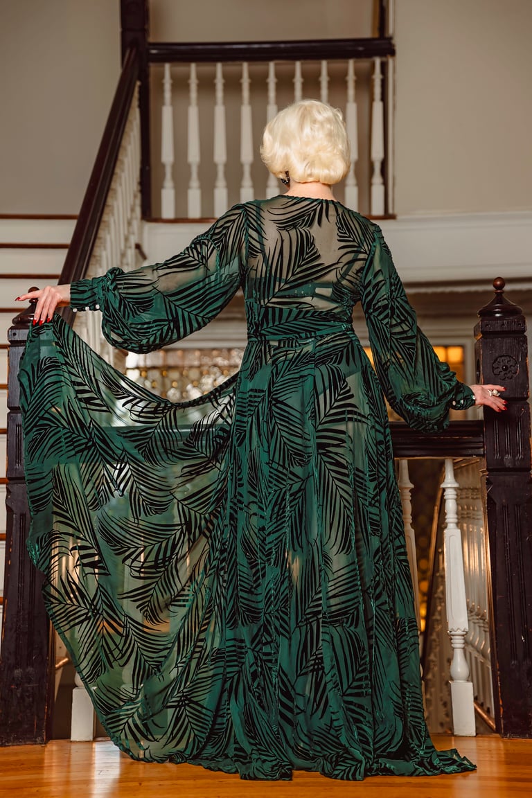 Limited Edition Deep Green Silk Velvet Burnout "Beverly" PRE-ORDER FOR NOVEMBER DELIVERY Image 2