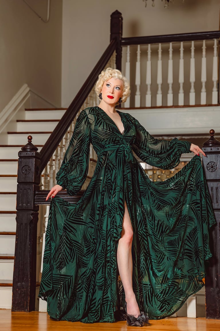 Limited Edition Deep Green Silk Velvet Burnout "Beverly" PRE-ORDER FOR NOVEMBER DELIVERY