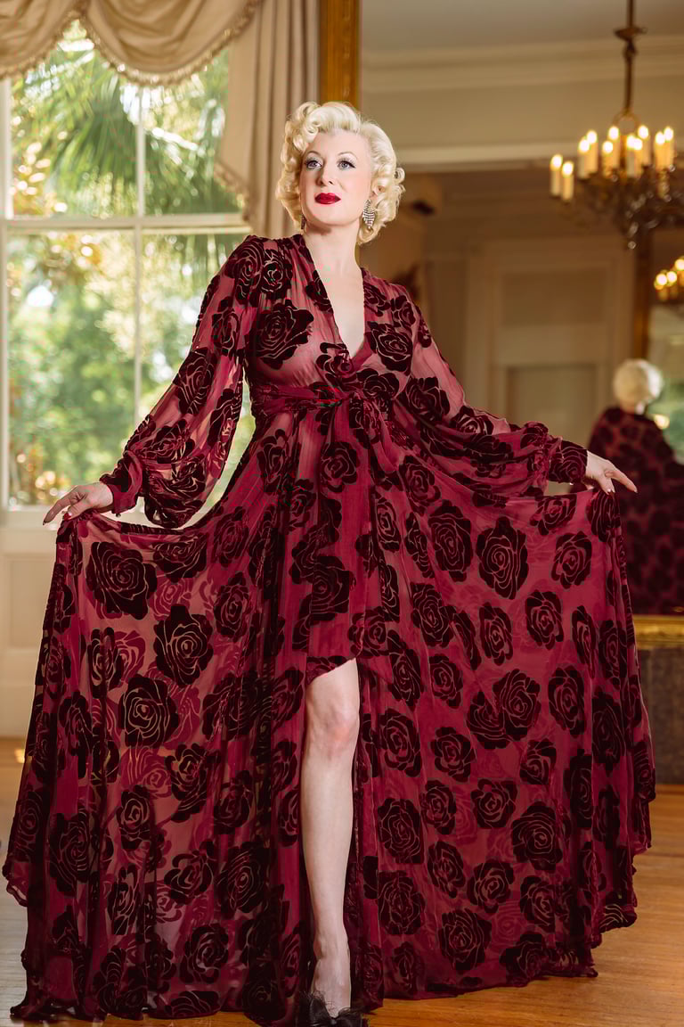 Limited Edition Wine Silk Velvet Burnout "Beverly" PRE-ORDER FOR NOVEMBER DELIVERY
