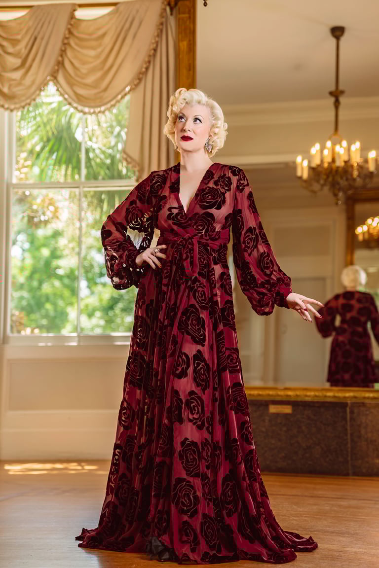 Limited Edition Wine Silk Velvet Burnout "Beverly" PRE-ORDER FOR NOVEMBER DELIVERY Image 4