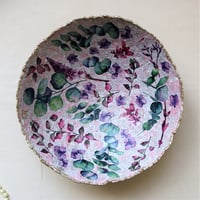 Image 1 of Handmade Paper Mache Bowl with Floral Decoupage and Gold Rim | ArtMood