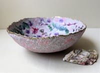 Image 8 of Handmade Paper Mache Bowl with Floral Decoupage and Gold Rim | ArtMood