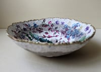 Image 1 of Hand Made Paper Mache Bowl with Eucalyptus Decoupage and Gold Rim