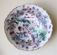 Image 2 of Hand Made Paper Mache Bowl with Eucalyptus Decoupage and Gold Rim