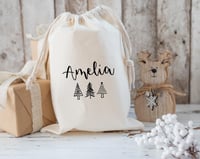 Personalised Christmas Sack – Hand Lettered Name with Trio of Trees Design