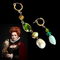 Image 1 of Asymmetrical statement green tone earrings 