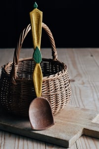 Image 1 of Hand carved roasted beech cooking serving spoon 