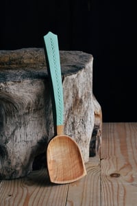 Image 1 of Large hand carved cherry wood cooking and serving spoon 