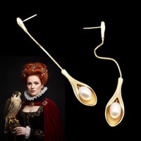 Image 1 of Long drop sterling silver 18k plate flower stud earrings 