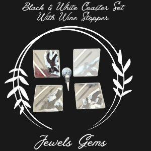 Image of Resin Square Coaster set of 4 paired with matching wine bottle stopper 