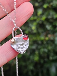 Image 5 of Sterling silver flower and heart Necklace- with 9ct Gold and Garnet 