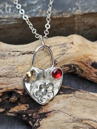 Image 6 of Sterling silver flower and heart Necklace- with 9ct Gold and Garnet 