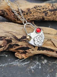 Image 7 of Sterling silver flower and heart Necklace- with 9ct Gold and Garnet 