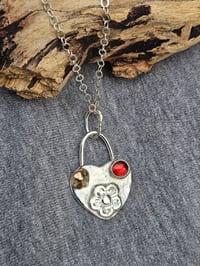 Image 1 of Sterling silver flower and heart Necklace- with 9ct Gold and Garnet 