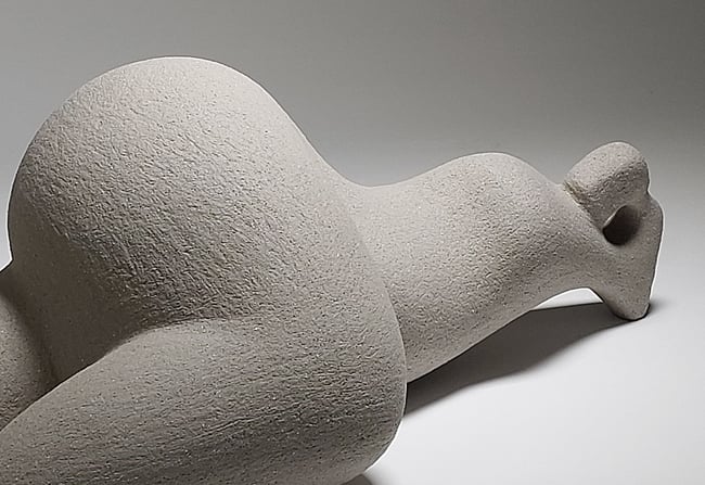 Resting Woman - Hand-Built Grey Ceramic Sculpture