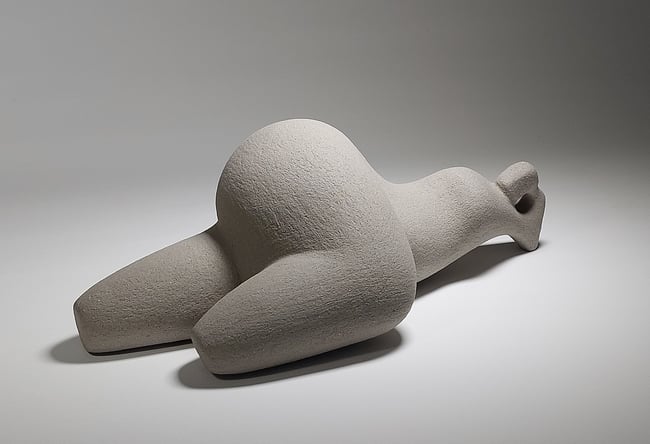 Resting Woman - Hand-Built Grey Ceramic Sculpture