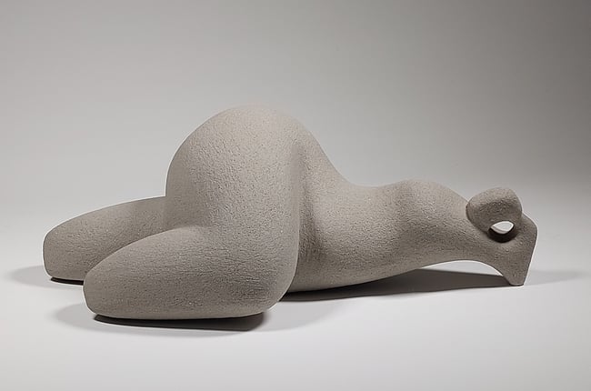Resting Woman - Hand-Built Grey Ceramic Sculpture