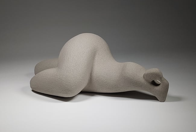 Resting Woman - Hand-Built Grey Ceramic Sculpture
