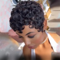 Image 1 of RawHairGuru Pixie cut Curly 100% Human Hair Wig 13x4 Short Bob Wig 