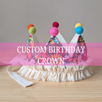 Image 1 of 🎈✨👑Custom Birthday pom pom Crown 👑✨🎈