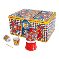 Image 4 of Dolce & Gabbana Bialetti Moka 2 Cup + Cups/Stirrers Gift Set D&G Red Carretto