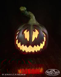 Image 1 of BLACK SPOOKY Halloween Pumpkin Carved by hand & Customized
