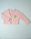 Upcycled 3D Puffy Patch Heart Baby Pink Teddy Cardigan Sweater NWT