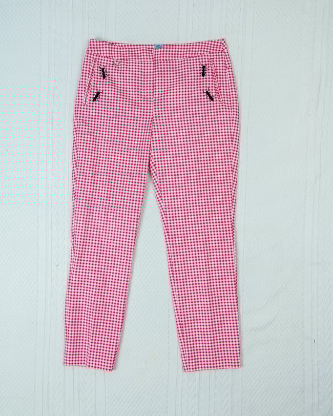 Upcycled Picnic Plaid Ant Embroidered Pants NWT