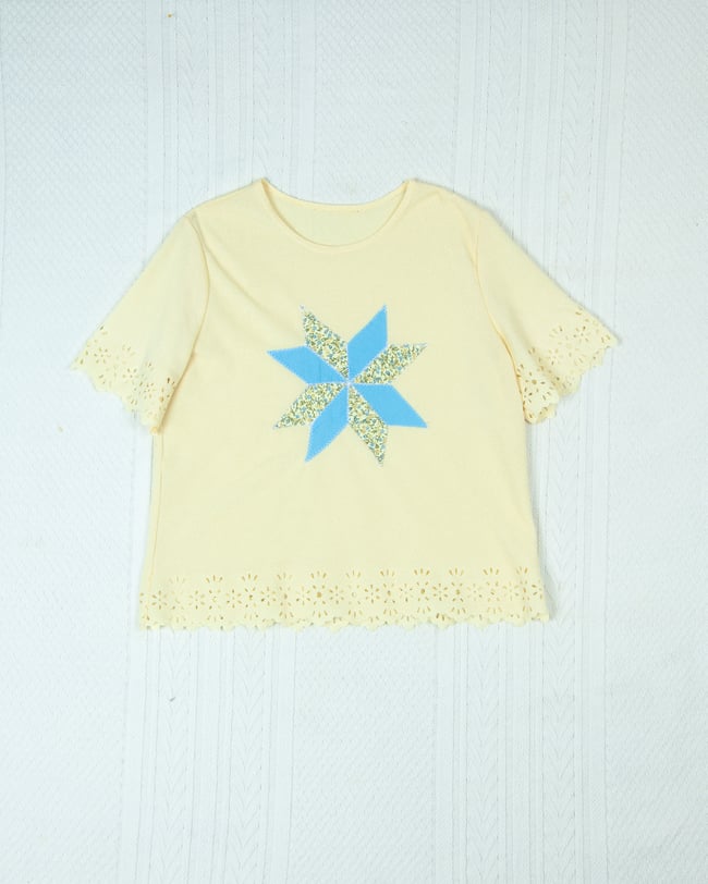 Upcycled Quilted Star Scalloped Hem T-Shirt
