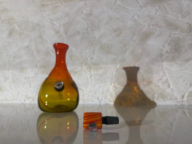 (21+) Upcycled Blenko Style Orange & Yellow Glass Water Smokeware Vase