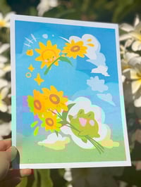 Long Distance Frog: Sunflowers and Sunshine Riso Print