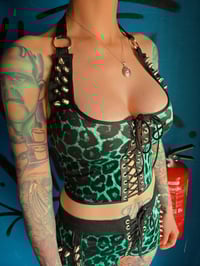 Image 1 of Green velvet leopard top S